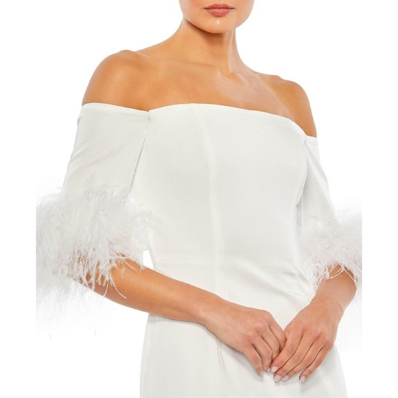 MAC DUGGAL Dress Size 4 Evening Gown NEW White Feather Trim Off The Shoulder - Picture 7 of 9